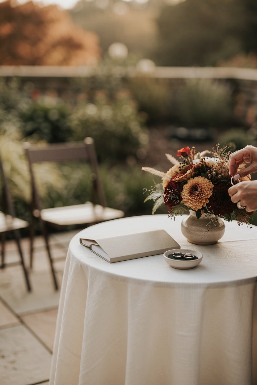 Oak & Vow Ceremonies intimate elopement ceremony in Raleigh, NC, a couple exchanging personal vows at a quiet outdoor venue